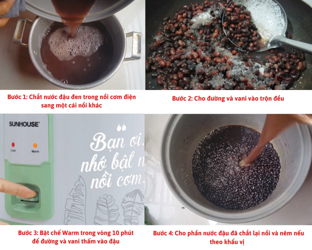 Sau khi sên đỗ đen với đường, đổ lại phần nước và nêm nếm gia vị