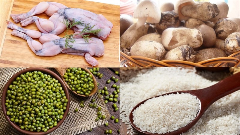 Nguyên liệu phong phú cho món cháo ếch đậu xanh nấm rơm