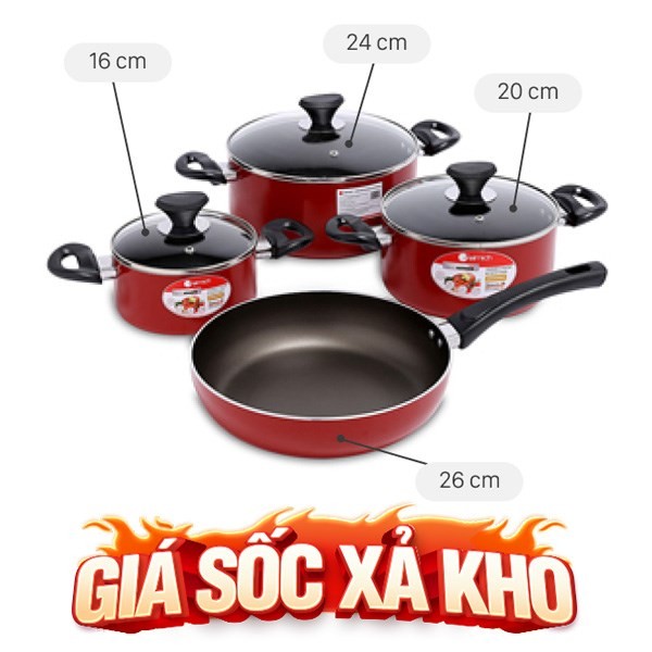 Bộ nồi chảo nhôm chống dính Elmich EL1162