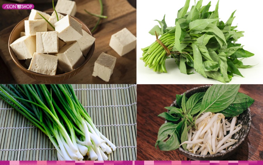 Sơ chế các nguyên liệu phụ như cà chua, đậu phụ, rau sống cho món bún riêu cua đồng