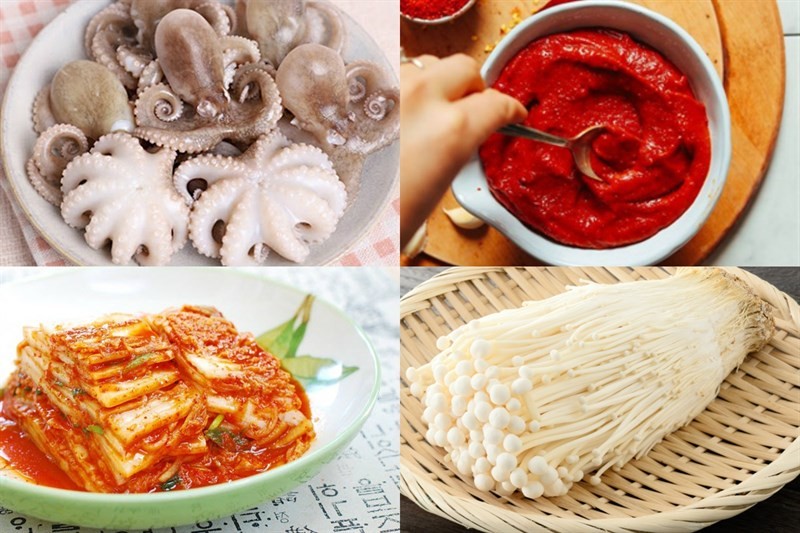 Tổng hợp các nguyên liệu tươi ngon để nấu lẩu bạch tuộc nấu nấm