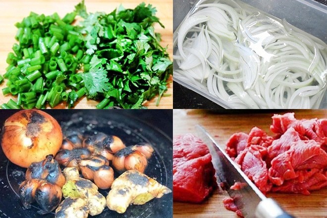 Sơ chế các nguyên liệu sạch sẽ trước khi chế biến món phở bò tái