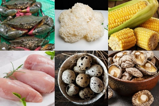 Chuẩn bị đầy đủ nguyên liệu phong phú cho món súp cua thập cẩm để bán