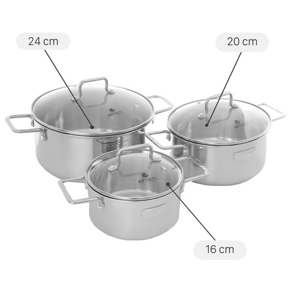 Bộ nồi inox Elmich chất lượng, giúp nấu canh rau càng cua ngon chuẩn vị.