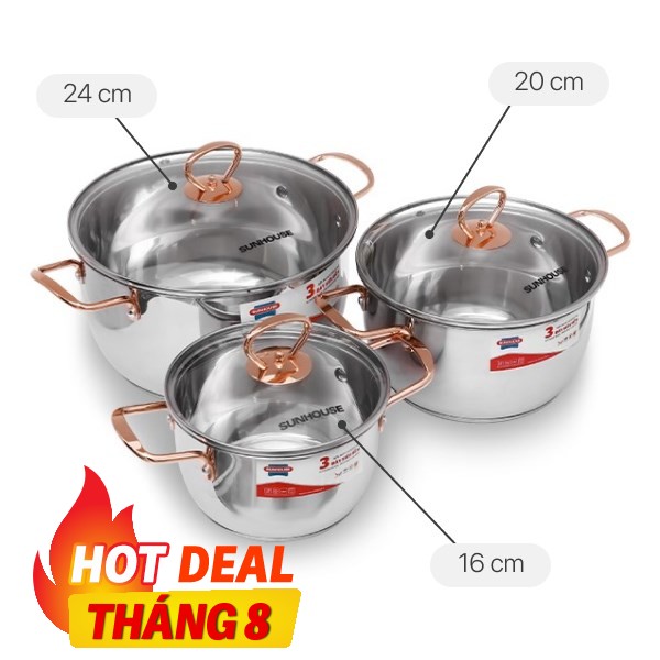 Bộ 3 nồi inox đa năng, lựa chọn tuyệt vời cho gian bếp hiện đại, hỗ trợ nấu canh rau càng cua.