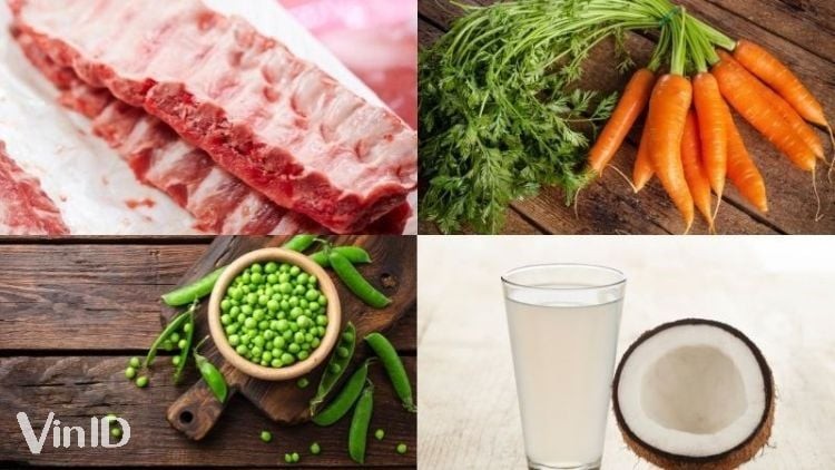 Nguyên liệu tươi ngon để làm sườn nấu đậu Hà Lan