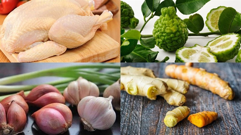 Nguyên liệu tươi ngon chuẩn bị cho món lẩu gà lá chúc chua cay