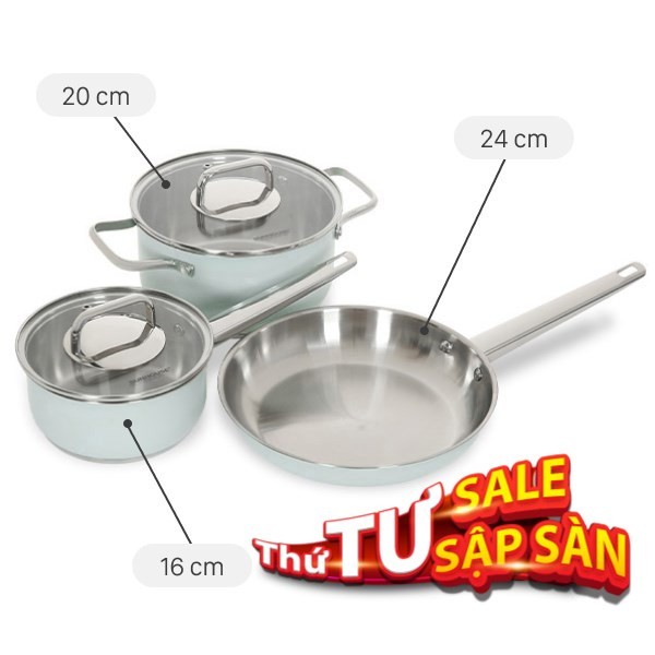 Bộ nồi chảo quánh inox 3 đáy Sunhouse SHG608