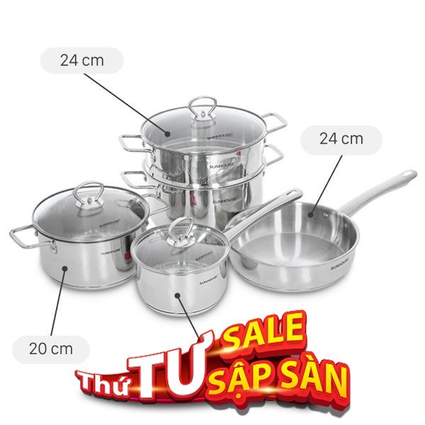 Bộ nồi chảo quánh inox Sunhouse SHG991