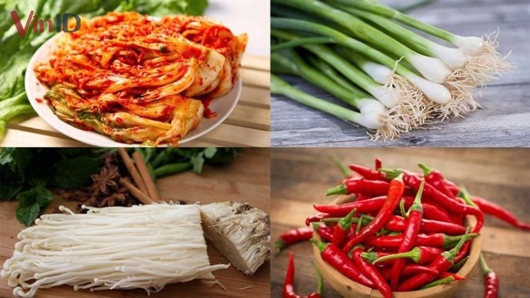 Nguyên liệu tươi ngon để nấu canh nấm kim châm kim chi chua cay