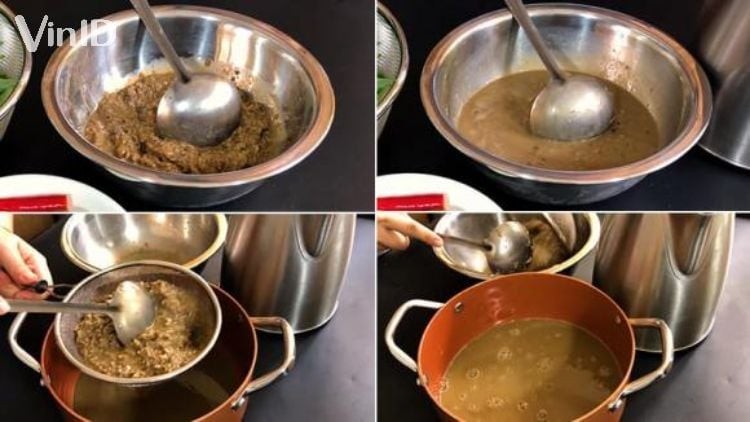 Quy trình sơ chế cua đồng đã xay nhuyễn chuẩn bị cho món canh cua rau bí