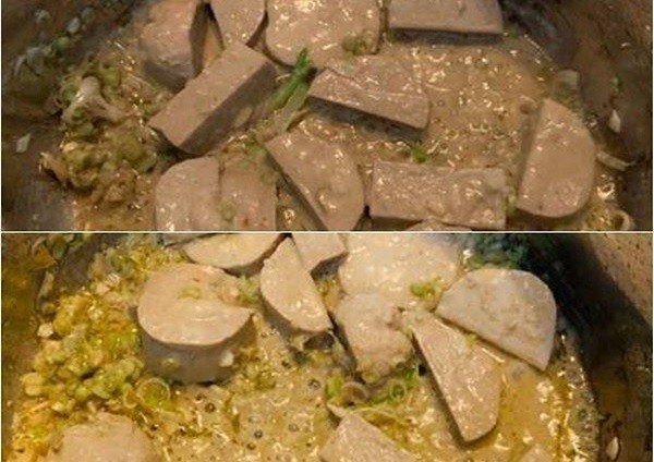 Bó xổ xào thơm cùng gừng, tỏi, sả là bước quan trọng trong cách nấu vịt nấu chao chay