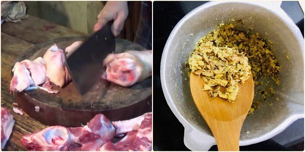 Thịt chân giò đã chặt miếng sẵn sàng để chế biến giả cầy miền Trung