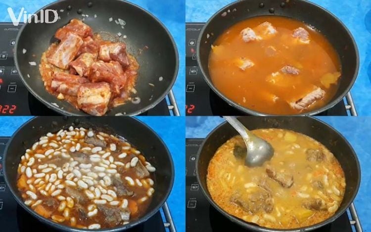 Hầm sườn non cùng đậu thận trắng và sốt cà chua cho đến khi mềm nhừ