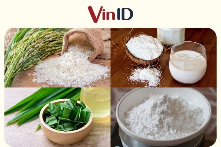 Các nguyên liệu để nấu cháo trắng nhuyễn lá dứa