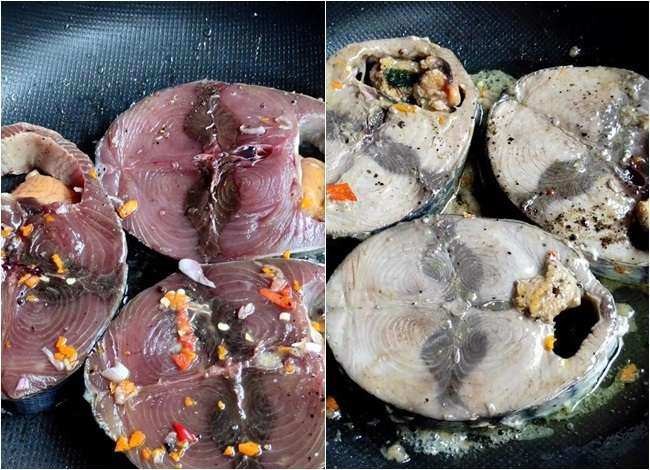 Rán cá ngừ sơ qua cho món bún cá ngon