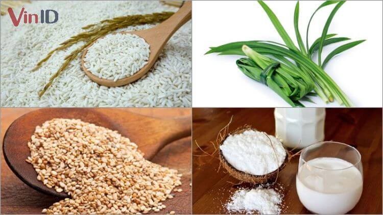 Nguyên liệu nấu xôi lá dứa nước cốt dừa đầy đủ