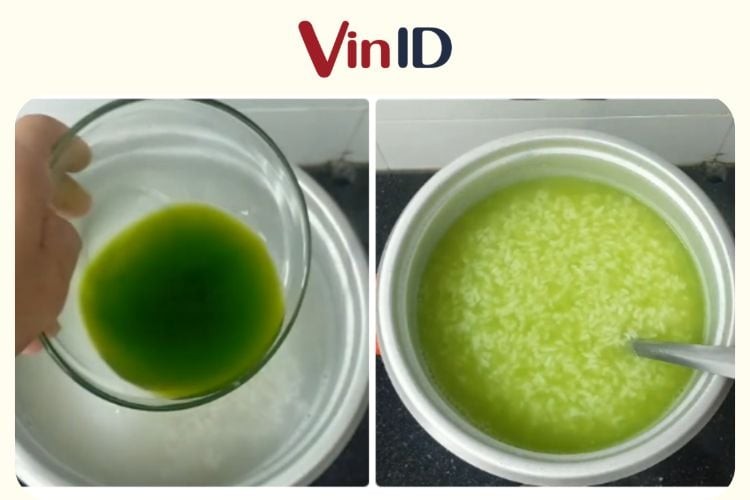 Cháo trắng nhuyễn lá dứa hòa quyện màu sắc và hương thơm