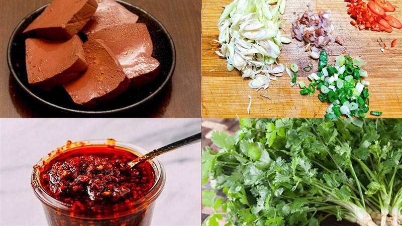 Nguyên liệu đầy đủ cho món canh huyết heo nấu cay đậm đà