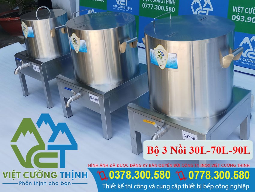 Bộ ba nồi nấu hủ tiếu bằng điện với các dung tích khác nhau