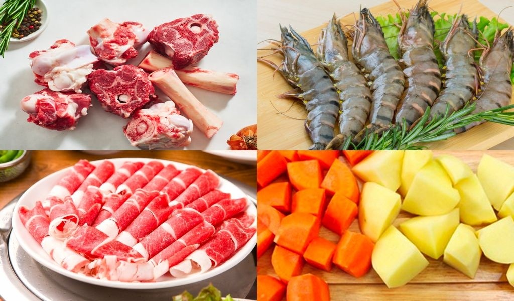 Bát lẩu Thái chua ngọt nước ép trái cây chuẩn bị ăn
