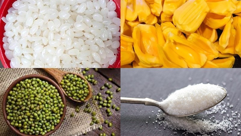 Nguyên liệu chính gồm mít, đậu xanh và hạt đác cho món chè hạt mít đậu xanh