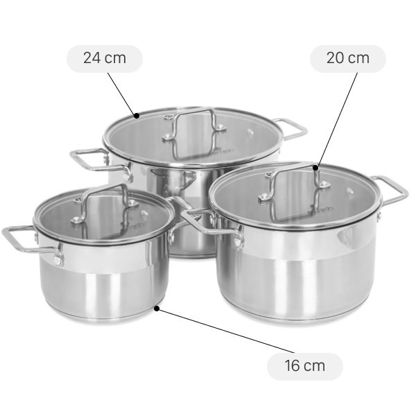 Bộ 3 nồi inox Elmich, chất lượng đảm bảo để nấu canh rau càng cua và nhiều món ăn khác.