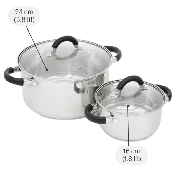 Bộ 2 nồi inox 3 đáy Delites CW-S051-4A