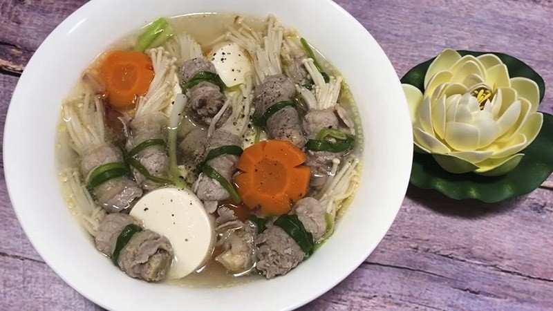 Canh thịt bò nấu nấm kim châm, cách nấu thịt bò đơn giản giàu dinh dưỡng