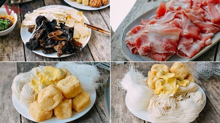 Nguyên liệu ăn kèm của lẩu cay Trùng Khánh rất đa dạng