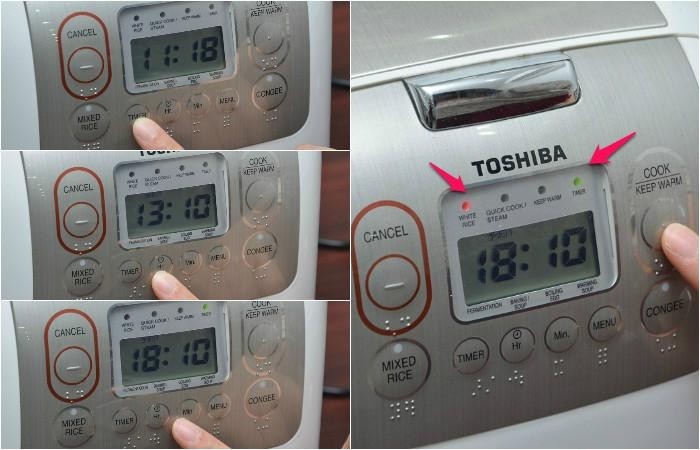 cách hẹn giờ nấu cơm nồi cơm điện toshiba nút timer