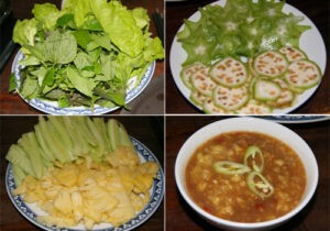 Sơ chế chuối xanh và các loại rau ăn kèm món cá kho