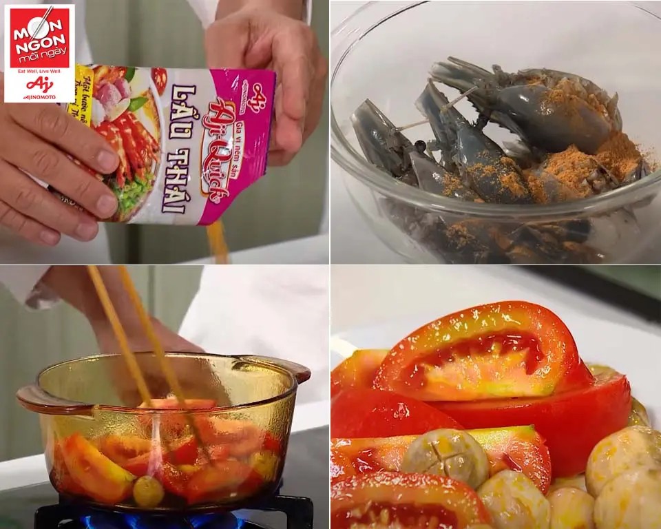 Ướp tôm và xào sơ rau củ chuẩn bị cho món Tom Yum Thái