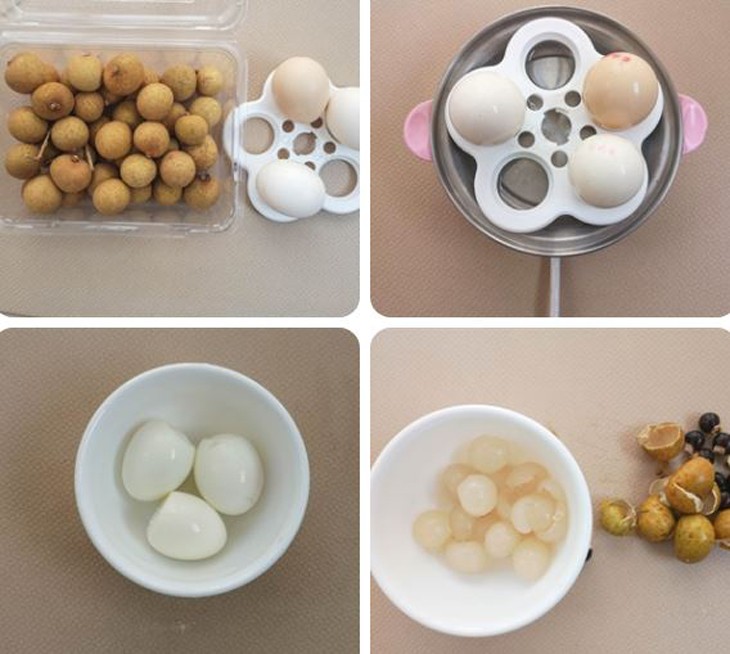 Luộc, bóc vỏ trứng gà và lấy cơm nhãn tươi