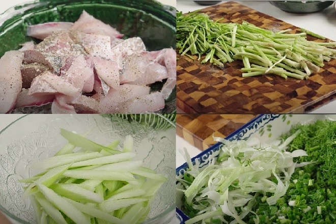 Các bước sơ chế nguyên liệu nấu bún cá rô dọc mùng