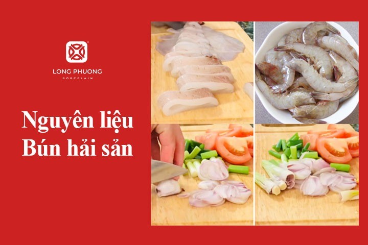 Nguyên liệu tươi sống chuẩn bị cho món bún hải sản thanh mát, bổ dưỡng
