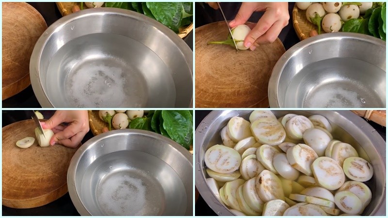 Hình ảnh sơ chế cà pháo trước khi xào
