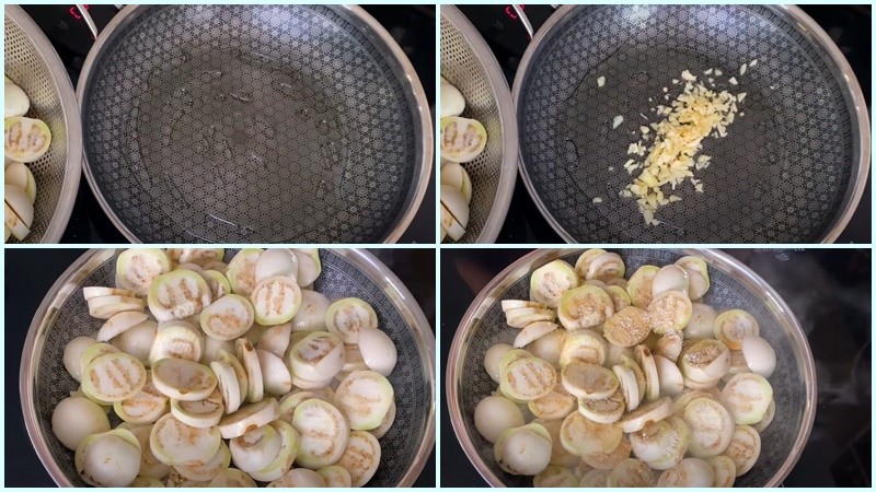 Bắt đầu xào cà pháo với tỏi phi thơm