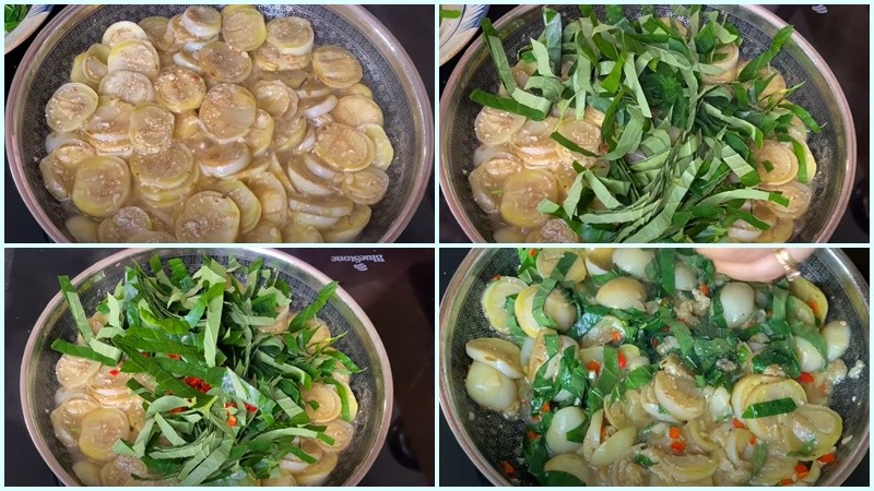 Món cà pháo xào lá lốt đang được nêm nếm