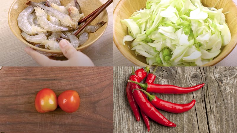 Nguyên liệu tươi ngon chuẩn bị nấu canh chua tôm bông so đũa