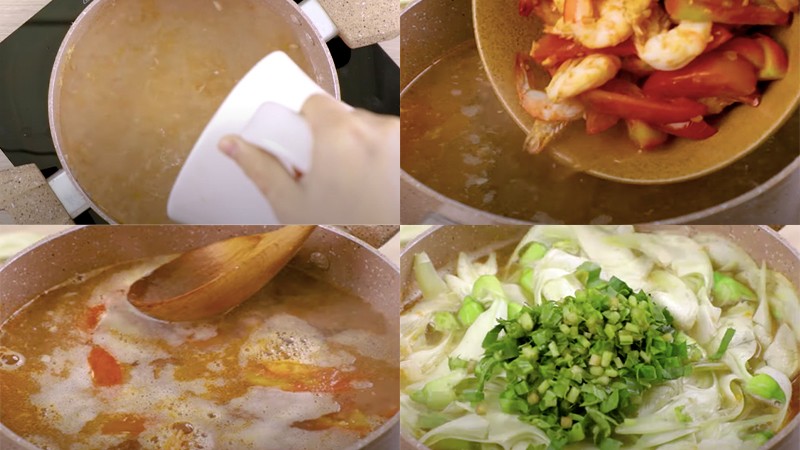 Nồi nước dùng canh chua tôm bông so đũa đang sôi