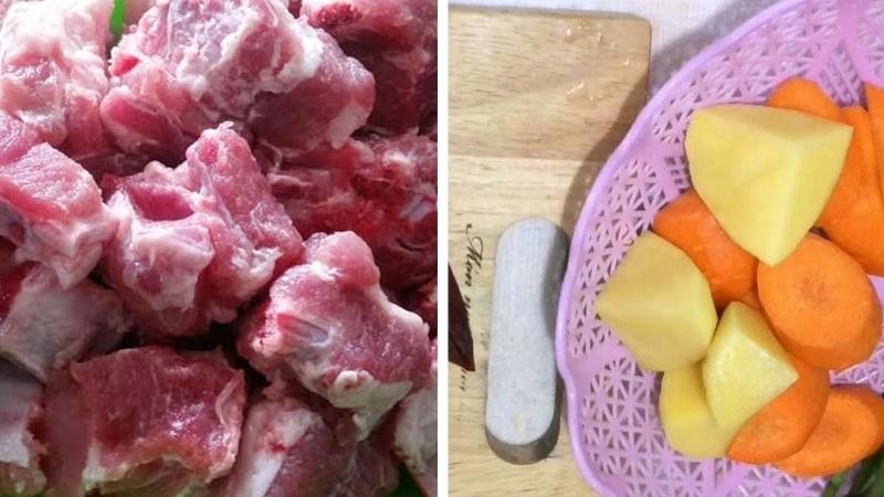 Nguyên liệu đã được sơ chế sạch sẽ và cắt miếng vừa ăn