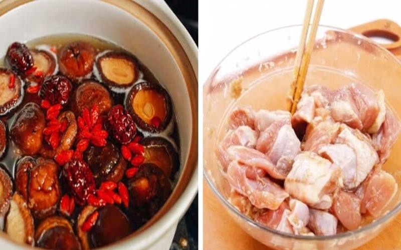 Sơ chế nguyên liệu nấu gà nấu nấm hương