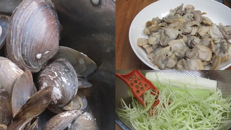 Bầu được bào sợi chuẩn bị cho món canh bầu với trai