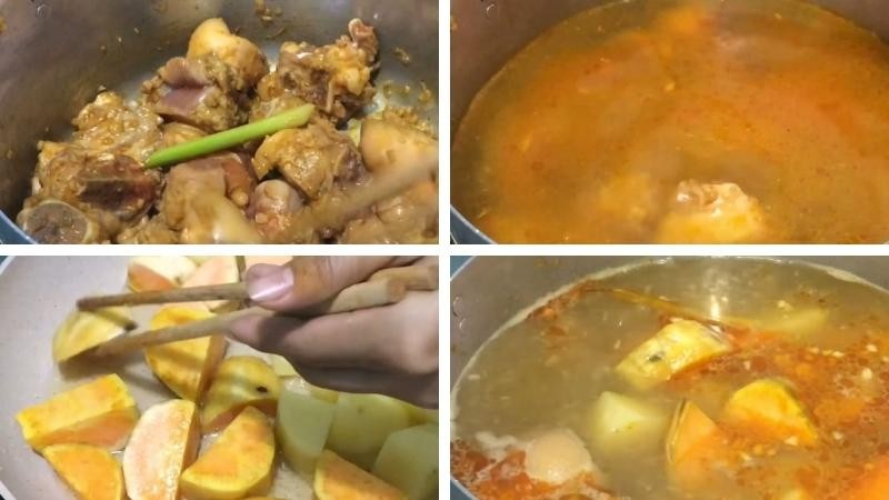 Món cà ri giò heo hoàn tất với màu sắc vàng óng hấp dẫn và thịt mềm nhừ