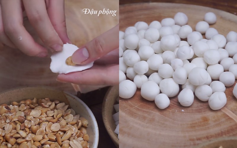 Tạo hình viên chè bột lọc đậu phộng tròn đều, đẹp mắt