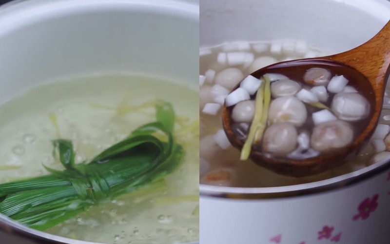 Nấu nước chè bột lọc đậu phộng với lá dứa và gừng thơm lừng