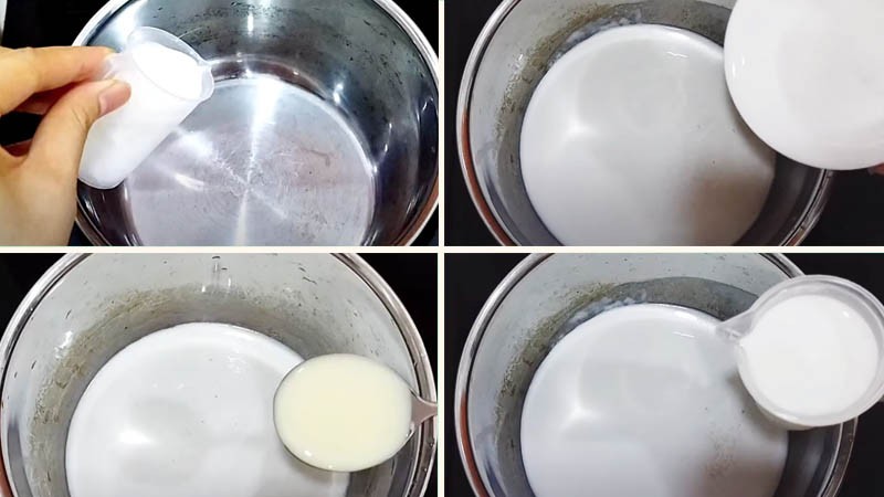 Nước cốt dừa béo ngậy được đun nhẹ cùng sữa và đường, làm tăng hương vị cho món chè bưởi Sài Gòn