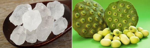 Nguyên liệu chính cho món chè hạt sen đường phèn thanh mát, bao gồm hạt sen tươi và đường phèn