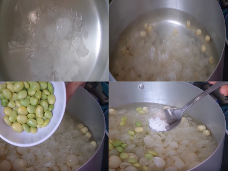 Nồi chè hạt sen long nhãn đang được nấu trên bếp